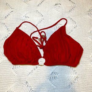 NWOT Luli Fama bikini top, red stripe reversible with gold size XL